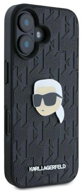 Karl Lagerfeld KLHCP16SPGKLKIPK iPhone 16 6.1″ juodos spalvos kietas dėklas Monogram Karl Head Pin