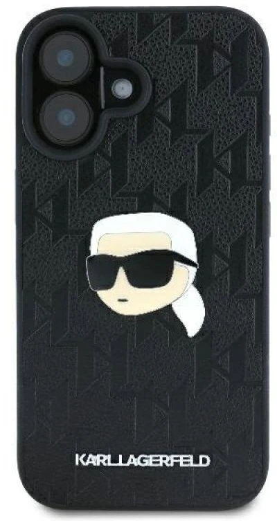 Karl Lagerfeld KLHCP16SPGKLKIPK iPhone 16 6.1″ juodos spalvos kietas dėklas Monogram Karl Head Pin