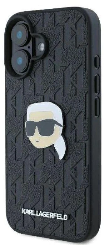 Karl Lagerfeld KLHCP16SPGKLKIPK iPhone 16 6.1″ juodos spalvos kietas dėklas Monogram Karl Head Pin