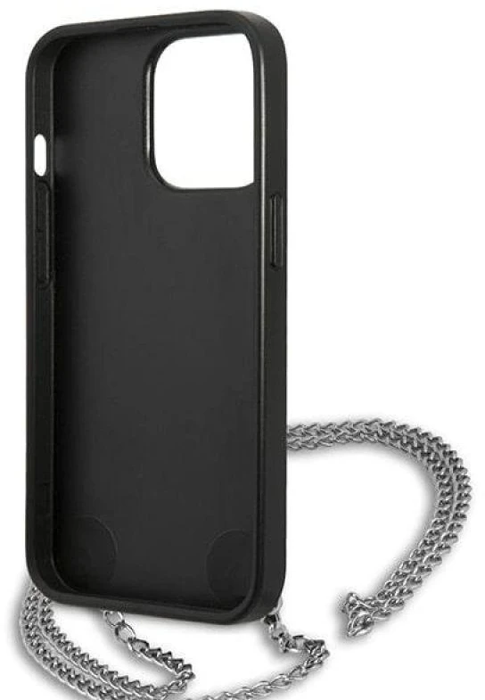 Karl Lagerfeld KLHCP13LPMK Apple iPhone 13 Pro / 13 6,1″ kietas dėklas juodos spalvos Leather Textured and Chain