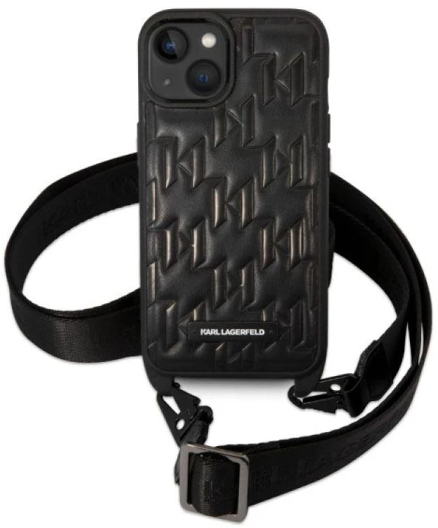 Dėklas Karl Lagerfeld Monogram Plaque Logo Strap Case for iPhone 14 / 15 / 13 6.1" - Juodas
