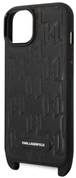 Dėklas Karl Lagerfeld Monogram Plaque Logo Strap Case for iPhone 14 / 15 / 13 6.1" - Juodas