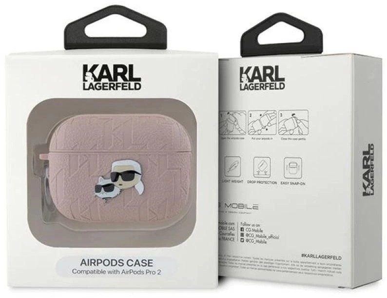 Karl Lagerfeld Monograminis Karl & Choupette Head dėklas AirPods Pro 2 – rožinis