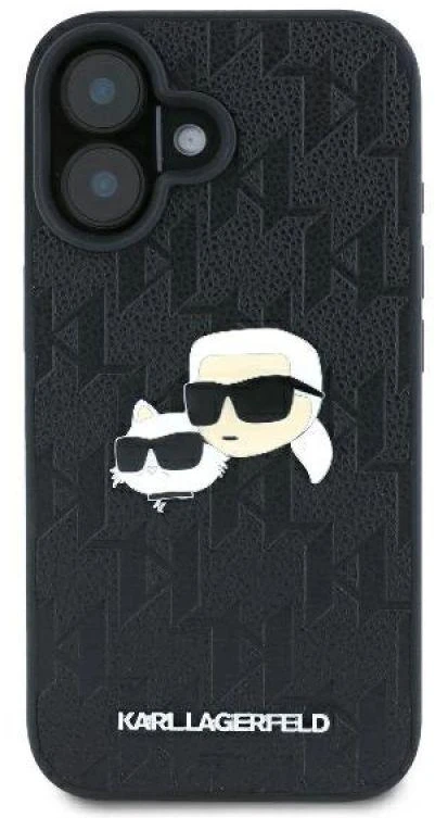 Karl Lagerfeld KLHCP16SPGKLKCPK Apple iPhone 16 6.1″ juodos spalvos kietas dėklas Monogram Karl&Chaoupette Head Pi