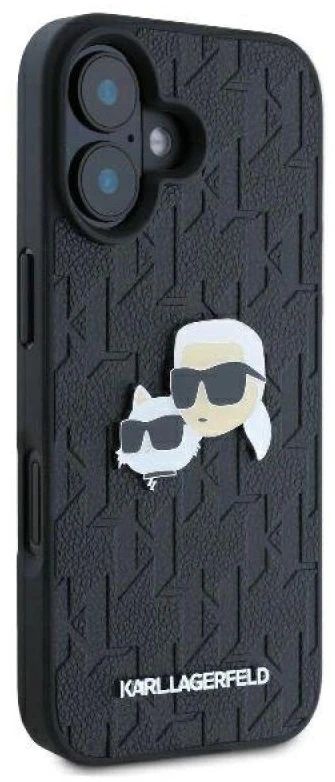 Karl Lagerfeld KLHCP16SPGKLKCPK Apple iPhone 16 6.1″ juodos spalvos kietas dėklas Monogram Karl&Chaoupette Head Pi
