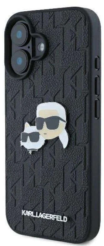 Karl Lagerfeld KLHCP16SPGKLKCPK Apple iPhone 16 6.1″ juodos spalvos kietas dėklas Monogram Karl&Chaoupette Head Pi