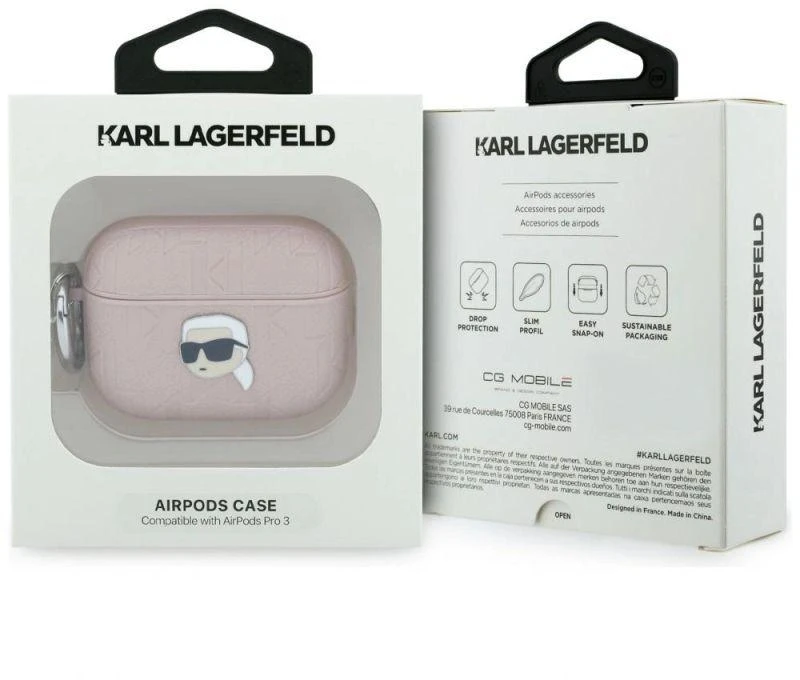 Karl Lagerfeld Monogramos dėklas su Karl galvos dizainu AirPods Pro 3 - Rožinis
