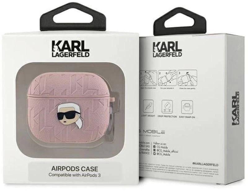 „Karl Lagerfeld“ monogramos „Karl Head“ dėklas, skirtas „AirPods 3“ – rožinis