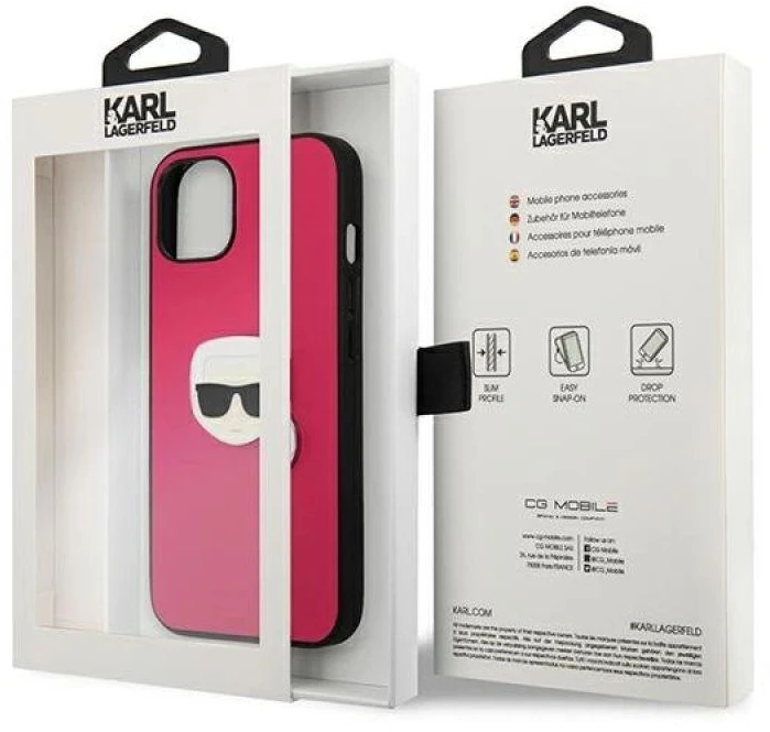 Dėklas Karl Lagerfeld HARDCASE KLHCP13SPKMP 13 MINI LEATHER IKONIK KARL'S HEAD METAL Rožinis