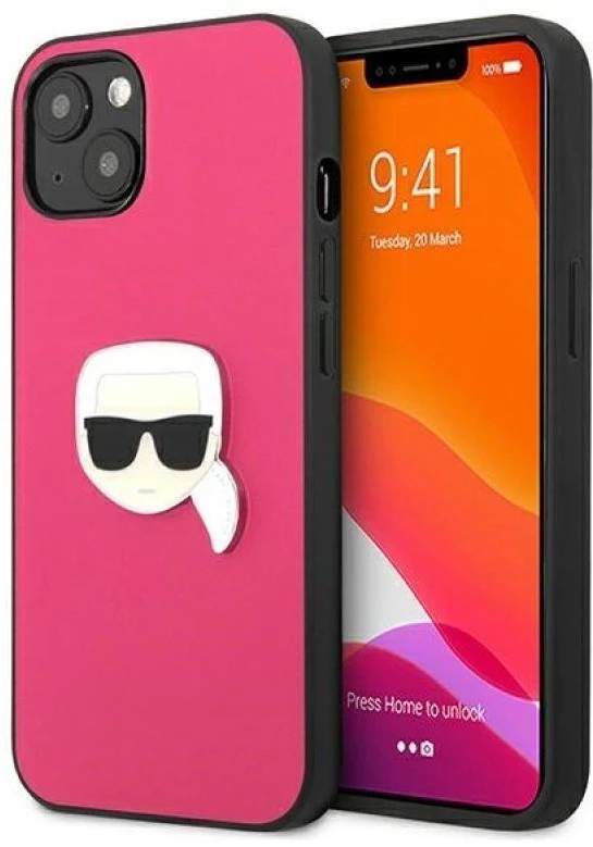 Dėklas Karl Lagerfeld HARDCASE KLHCP13SPKMP 13 MINI LEATHER IKONIK KARL'S HEAD METAL Rožinis