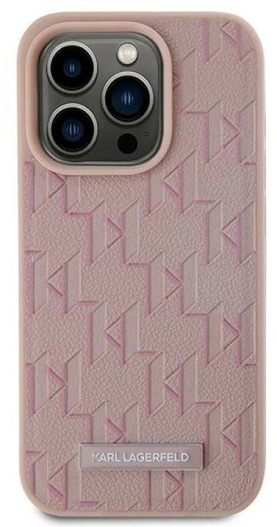 Karl Lagerfeld KLHMP15LPKHPORPP iPhone 15 Pro 6.1″ kietas dėklas rožinės spalvos Leather Monogram Metal Logo