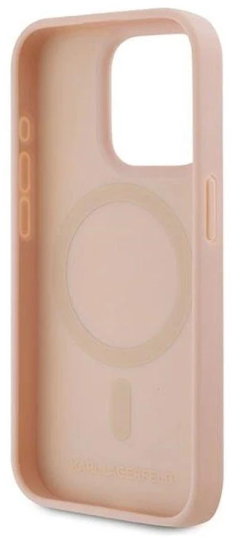 Karl Lagerfeld KLHMP15XPKHPORPP Apple iPhone 15 Pro Max 6.7″ kietas dėklas rožinės spalvos Leather Monogram Metal Lo