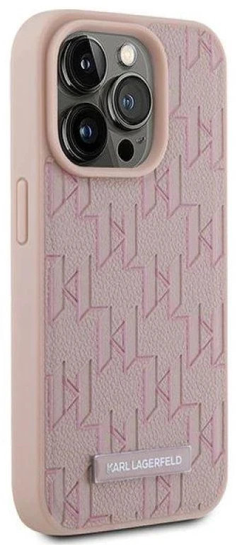 Karl Lagerfeld KLHMP15XPKHPORPP Apple iPhone 15 Pro Max 6.7″ kietas dėklas rožinės spalvos Leather Monogram Metal Lo