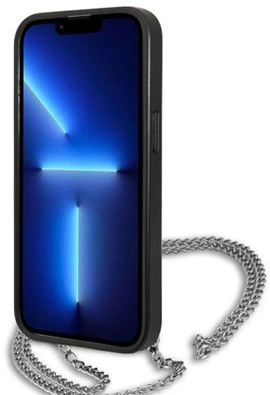 Karl Lagerfeld KLHCP13MPMK Apple iPhone 13 / 14 / 15 6,1″ kietas dėklas juodos spalvos Leather Textured and Chain