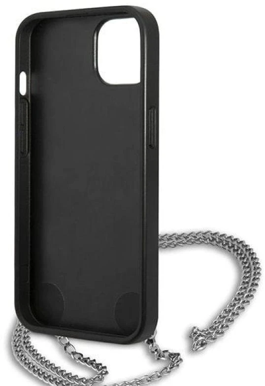 Karl Lagerfeld KLHCP13MPMK Apple iPhone 13 / 14 / 15 6,1″ kietas dėklas juodos spalvos Leather Textured and Chain