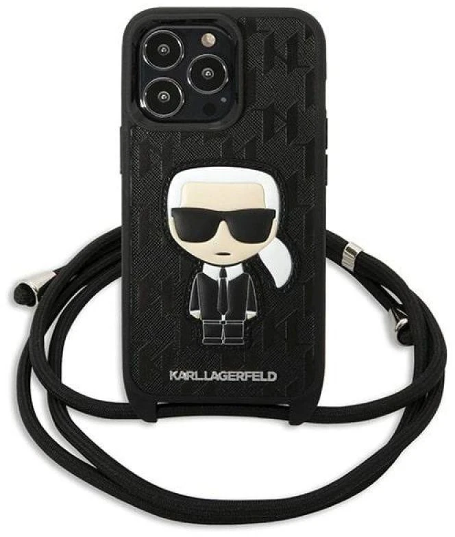 Karl Lagerfeld KLHCP13LCMNIPK Apple iPhone 13 Pro / 13 6,1″ kietas dėklas juodos spalvos Leather Monogram Patch an