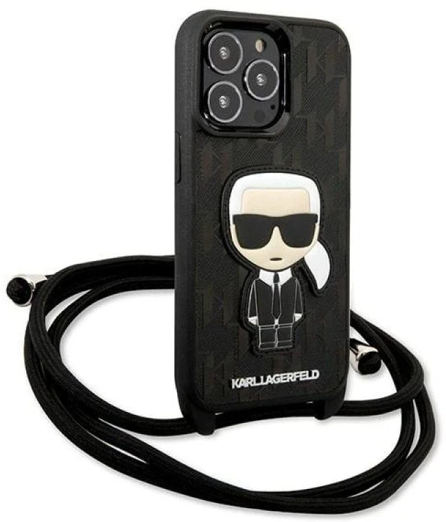 Karl Lagerfeld KLHCP13LCMNIPK Apple iPhone 13 Pro / 13 6,1″ kietas dėklas juodos spalvos Leather Monogram Patch an