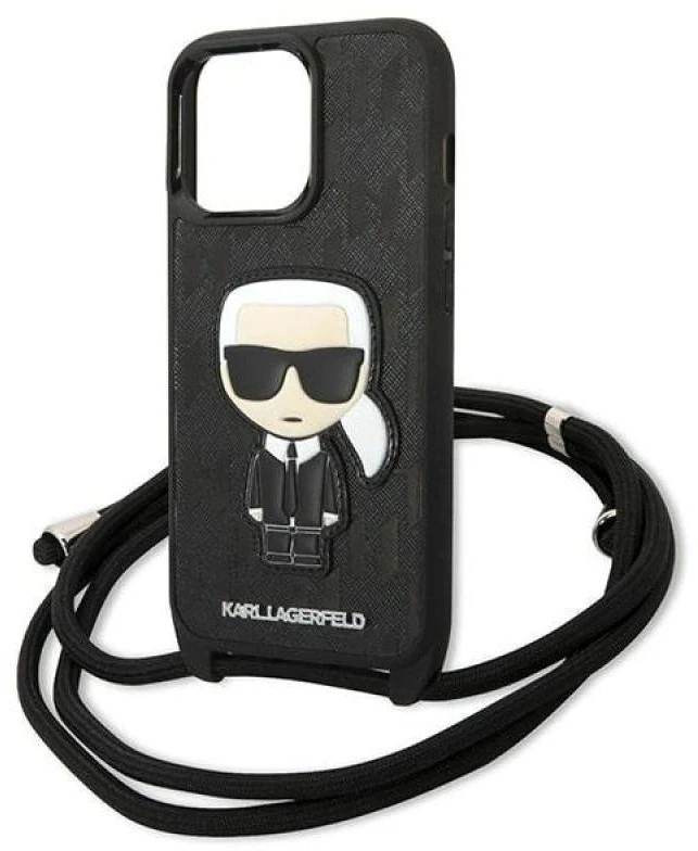 Karl Lagerfeld KLHCP13LCMNIPK Apple iPhone 13 Pro / 13 6,1″ kietas dėklas juodos spalvos Leather Monogram Patch an