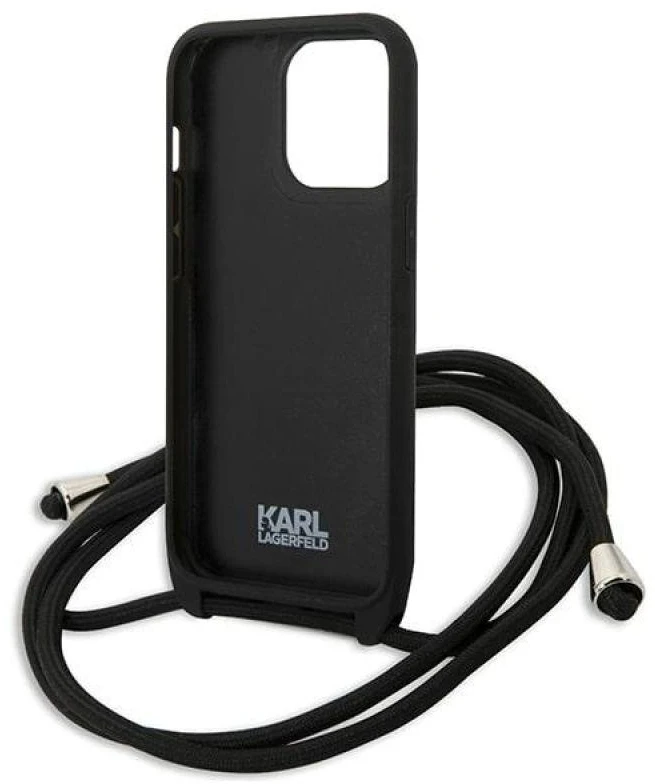 Karl Lagerfeld KLHCP13LCMNIPK Apple iPhone 13 Pro / 13 6,1″ kietas dėklas juodos spalvos Leather Monogram Patch an