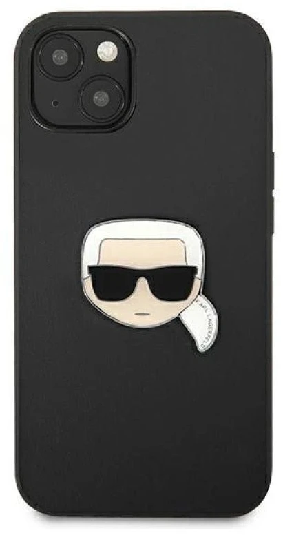 Dėklas Karl Lagerfeld KLHCP13SPKMK IPHONE 13 MINI 5.4 "Juodas/Juodas HARDCASE LEATHER IKONIK KARL`S HEAD METAL