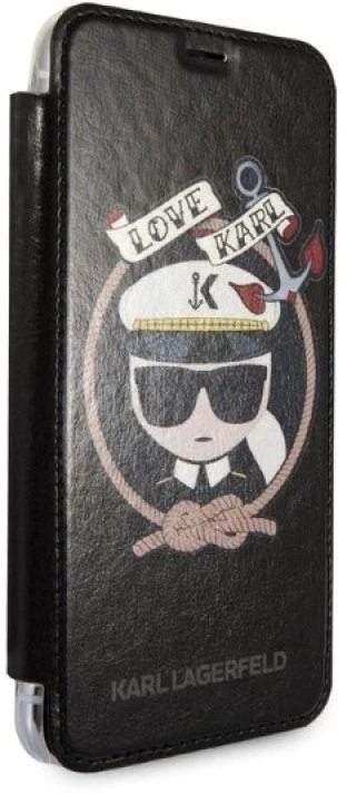 Karl Lagerfeld KLFLBKPXKSB Apple iPhone X Xs juodos spalvos bookdėklas Signature Glitter