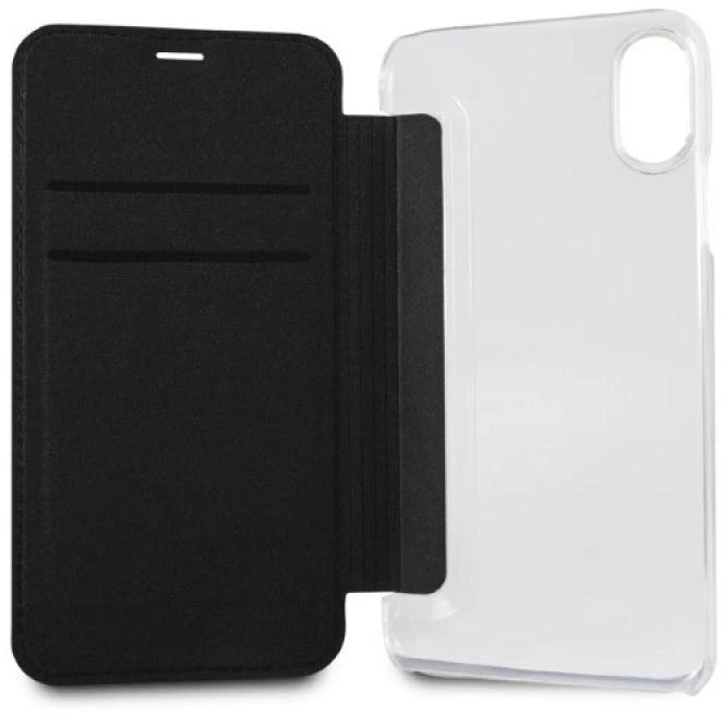 Karl Lagerfeld KLFLBKPXKSB Apple iPhone X Xs juodos spalvos bookdėklas Signature Glitter