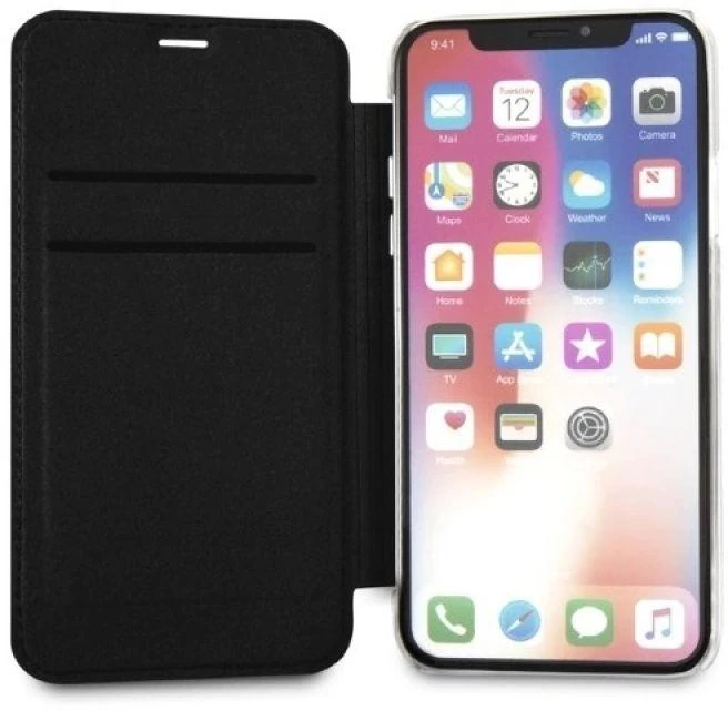 Karl Lagerfeld KLFLBKPXKSB Apple iPhone X Xs juodos spalvos bookdėklas Signature Glitter