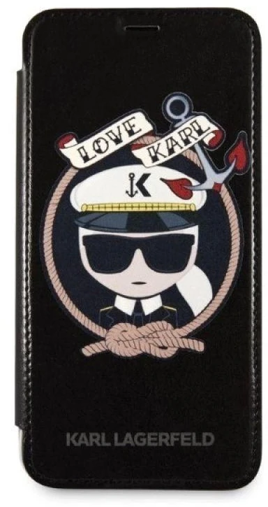 Karl Lagerfeld KLFLBKPXKSB Apple iPhone X Xs juodos spalvos bookdėklas Signature Glitter