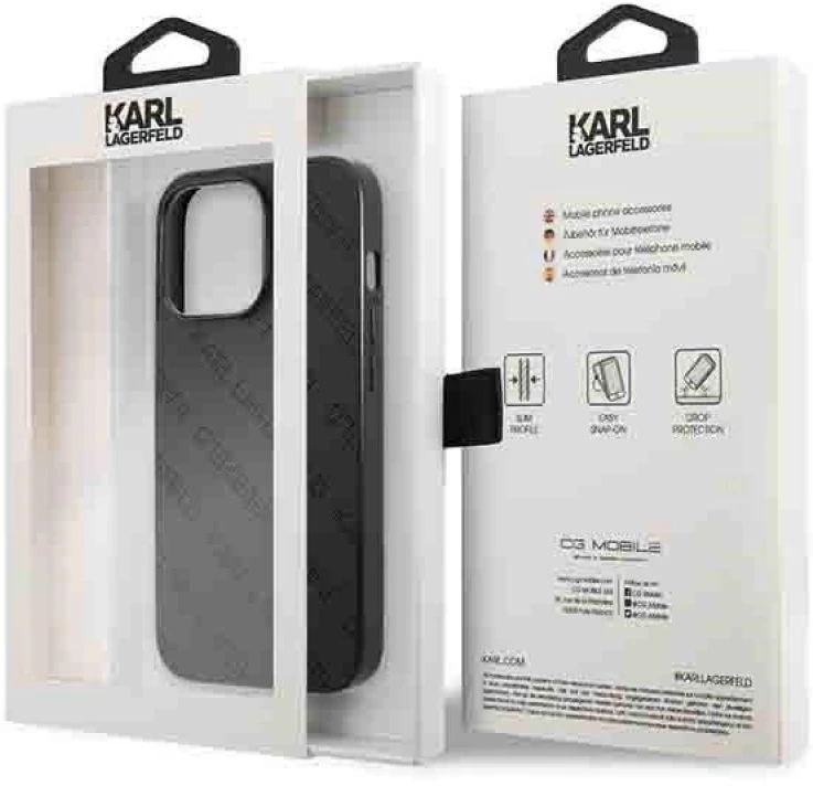 Karl Lagerfeld KLHCP13LPTLK Apple iPhone 13 Pro / 13 6,1″ kietas dėklas juodos spalvos Perforated Allover