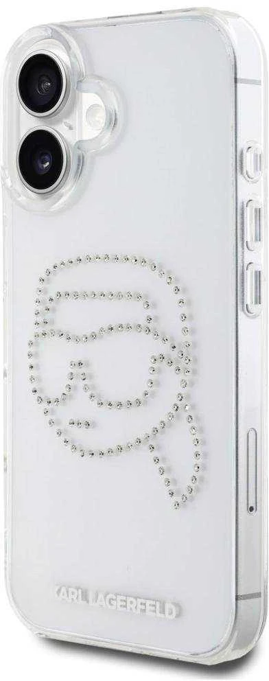 Dėklas Karl Lagerfeld IML Rhinestones Karl Head Apple iPhone 16 skaidrus