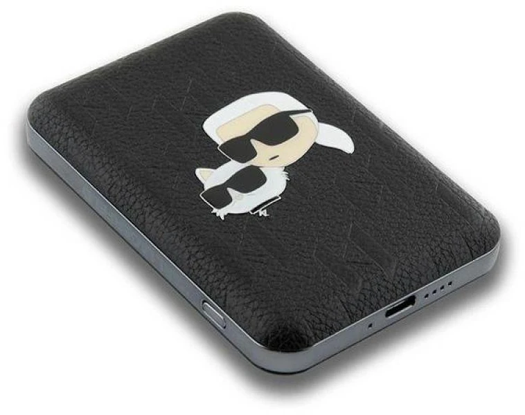 Karl Lagerfeld indukcinė išorinė baterija KLPB5FPGKSKCHK 16W 5000mAh juodos spalvos Karl&Choupette Head Pin MagSafe