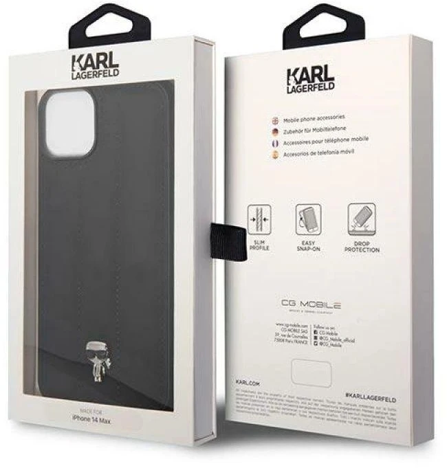 Karl Lagerfeld KLHCP14SPSQPK Apple iPhone 14/ 15 / 13 6,1″ kietas dėklas juodos spalvos Puffy Ikonik Pin