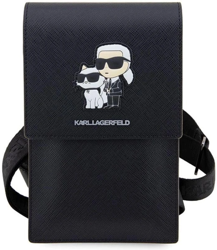 Krepšys Karl Lagerfeld Saffiano Karl & Choupette Head (KLWBSAKCPMK) juodos spalvos