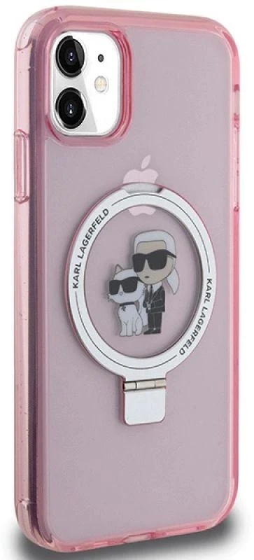 Karl Lagerfeld KLHMN61HMRSKCP Apple iPhone 11/ Xr 6.1″ rožinės spalvos kietas dėklas Ring Stand Karl&Choupettte Mag