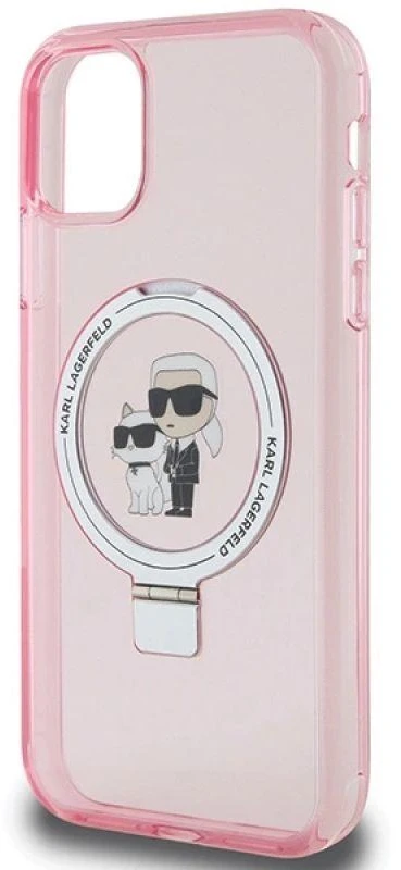 Karl Lagerfeld KLHMN61HMRSKCP Apple iPhone 11/ Xr 6.1″ rožinės spalvos kietas dėklas Ring Stand Karl&Choupettte Mag