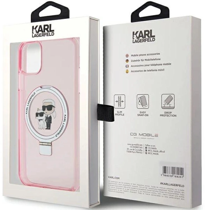 Karl Lagerfeld KLHMN61HMRSKCP Apple iPhone 11/ Xr 6.1″ rožinės spalvos kietas dėklas Ring Stand Karl&Choupettte Mag