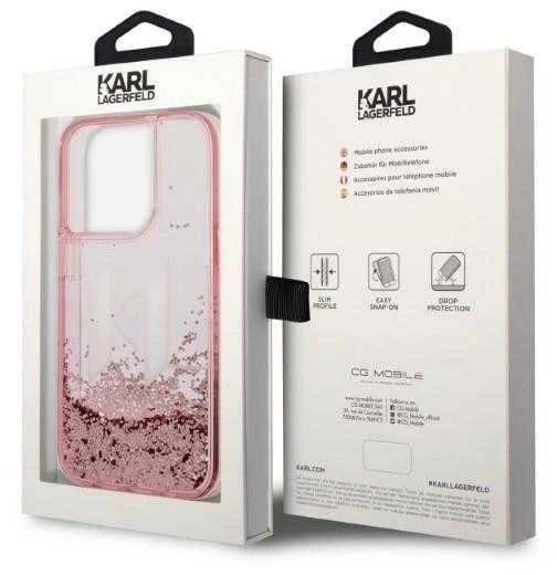 Karl Lagerfeld KLHCP14XLBKLCP iPhone 14 Pro Max 6.7" rožinis / rožinis kietas dėklas su skystais blizgučiais, didelis KL