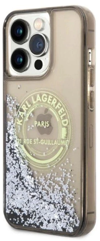 Karl Lagerfeld KLHCP14XLCRSGRK iPhone 14 Pro Max 6,7″ juodos spalvos kietas dėklas Liquid Glitter RSG
