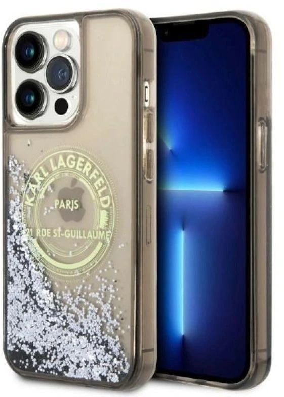 Karl Lagerfeld KLHCP14XLCRSGRK iPhone 14 Pro Max 6,7″ juodos spalvos kietas dėklas Liquid Glitter RSG