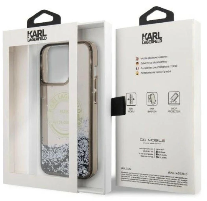 Karl Lagerfeld KLHCP14XLCRSGRK iPhone 14 Pro Max 6,7″ juodos spalvos kietas dėklas Liquid Glitter RSG