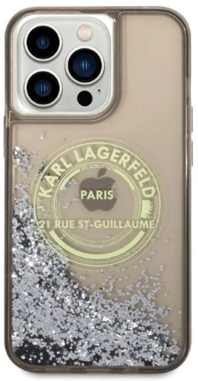 Karl Lagerfeld KLHCP14XLCRSGRK iPhone 14 Pro Max 6,7″ juodos spalvos kietas dėklas Liquid Glitter RSG