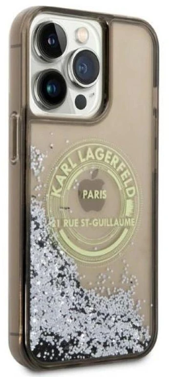 Karl Lagerfeld KLHCP14XLCRSGRK iPhone 14 Pro Max 6,7″ juodos spalvos kietas dėklas Liquid Glitter RSG