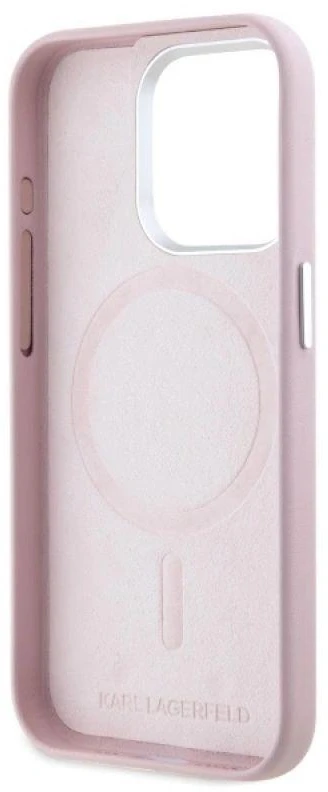 Karl Lagerfeld KLHMP15LPGMSRPP Apple iPhone 15 Pro 6.1″ rožinės spalvos kietas dėklas FW Metal Plate MagSafe