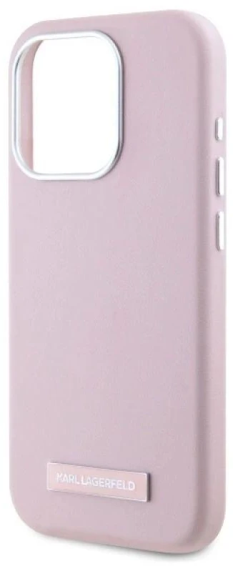 Karl Lagerfeld KLHMP15LPGMSRPP Apple iPhone 15 Pro 6.1″ rožinės spalvos kietas dėklas FW Metal Plate MagSafe