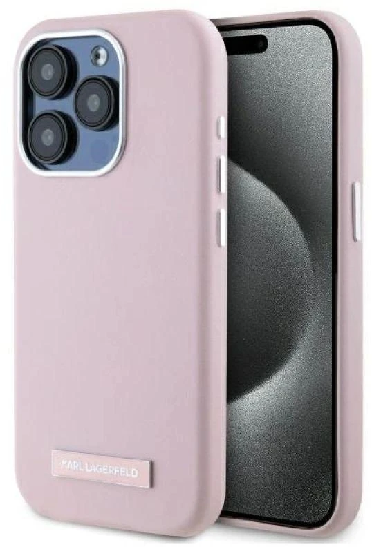Karl Lagerfeld KLHMP15LPGMSRPP Apple iPhone 15 Pro 6.1″ rožinės spalvos kietas dėklas FW Metal Plate MagSafe