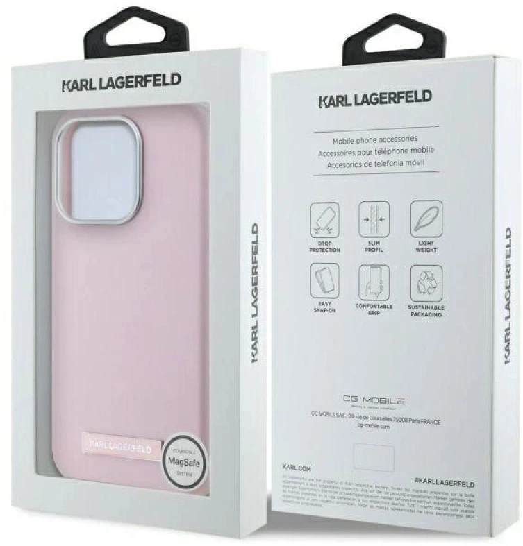 Karl Lagerfeld KLHMP15LPGMSRPP Apple iPhone 15 Pro 6.1″ rožinės spalvos kietas dėklas FW Metal Plate MagSafe