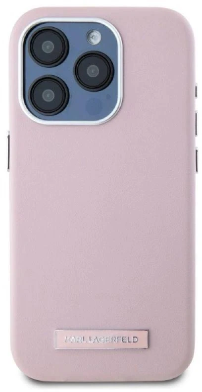 Karl Lagerfeld KLHMP15XPGMSRPP Apple iPhone 15 Pro Max 6.7″ rožinės spalvos kietas dėklas FW Metal Plate MagSafe