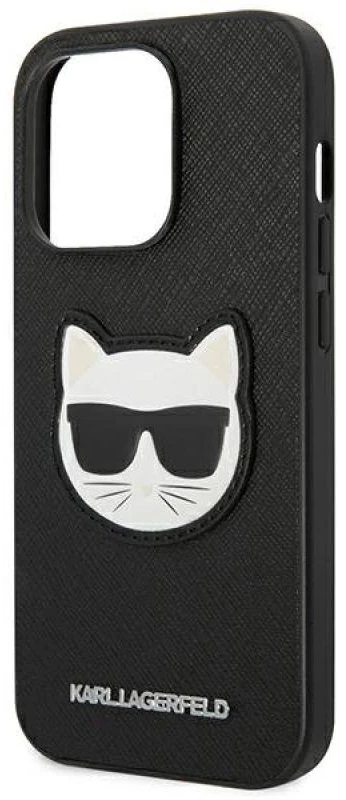 Apple iPhone 14 Pro Max Karl Lagerfeld dėklas Saffiano Choupette Head Patch juodos spalvos