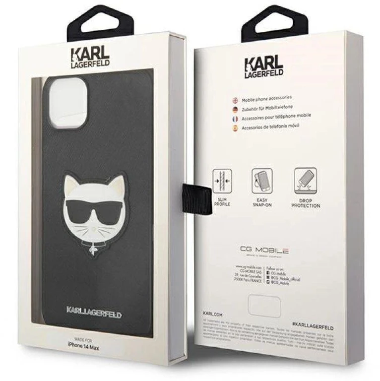 Dėklas Karl Lagerfeld KLHCP14MSAPCHK IPHONE 14 PLUS / 15 PLUS 6.7 "HARDCASE JUODA / Juodas SAFFIANO CHOUPETTE HEAD PATCH