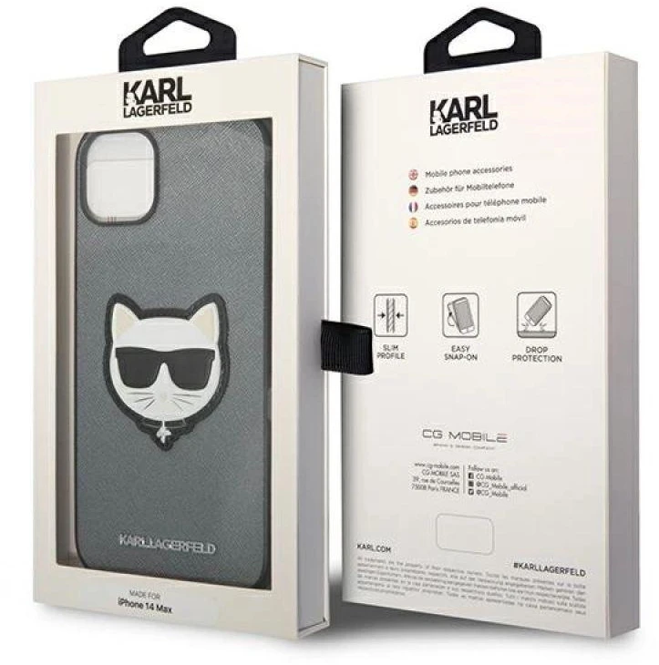 Karl Lagerfeld KLHCP14MSAPCHG Apple iPhone 14 Plus / 15 Plus 6,7″ kietas dėklas sidabrinis Saffiano Choupett